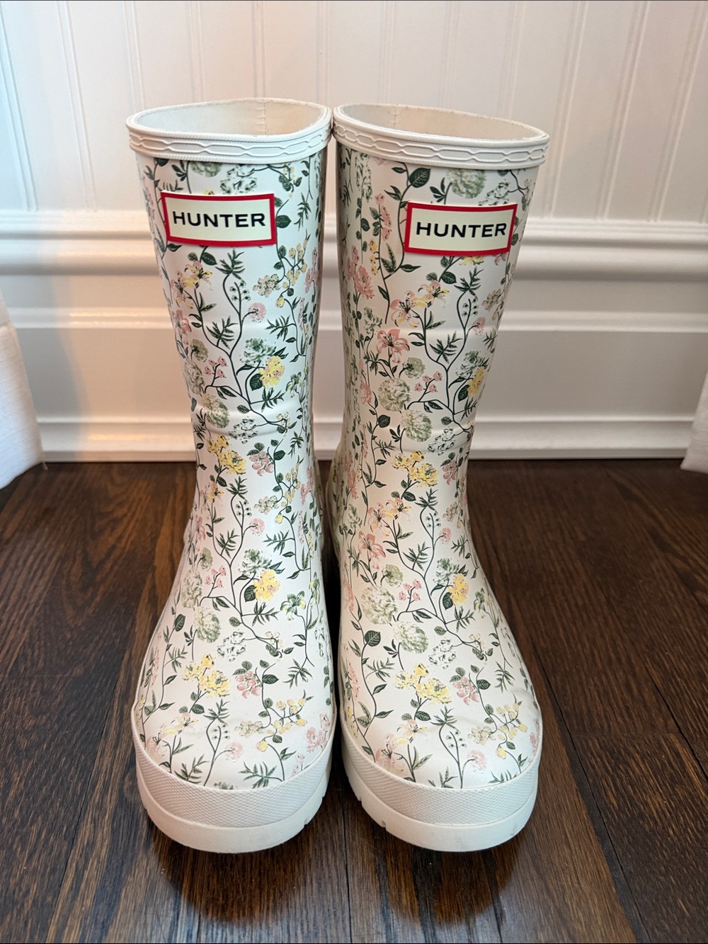 Hunter White Floral Women's Rain Boots